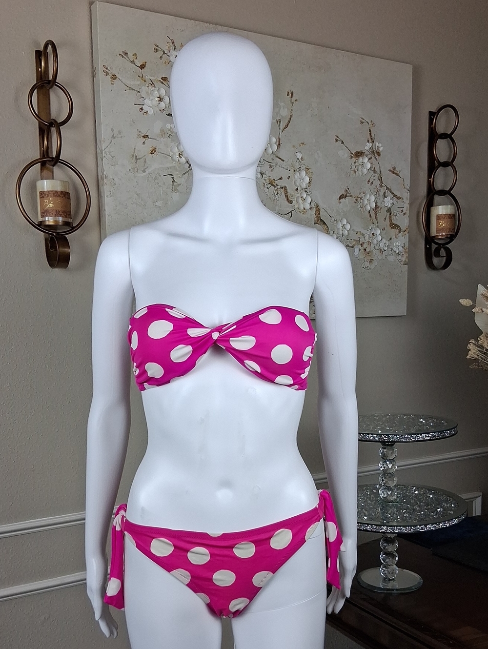 Victoria's Secret Strapless Pink Polka Dot Bikini Set Small Women's Swimwear - Picture 11 of 16